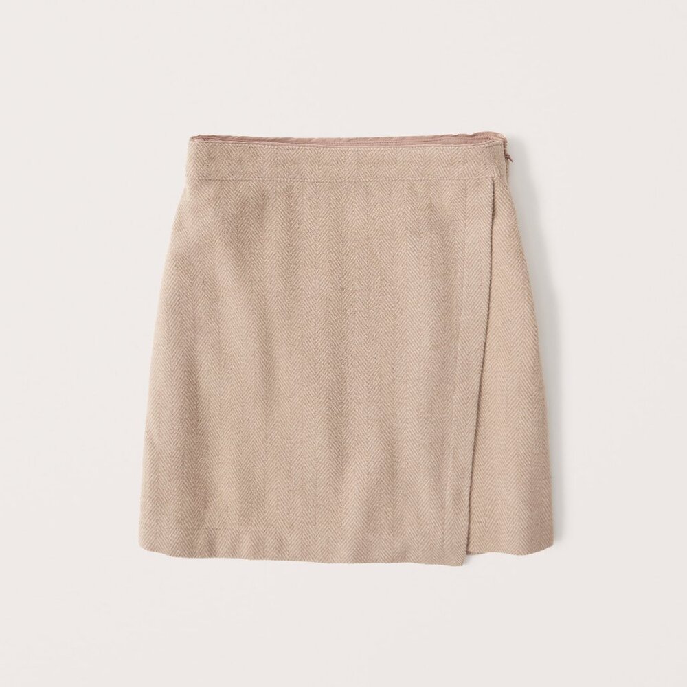 Abercrombie Wool Blend Tan Wrap Plaid Mini Skirt - Size XS